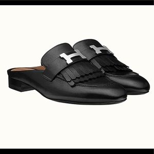 NIB Hermes Rivoli Mules Black Size 37
